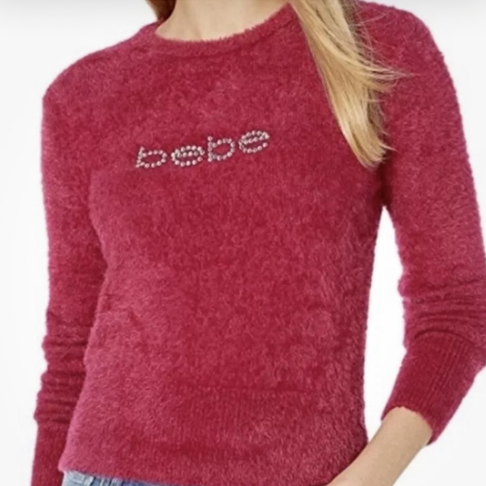 Bebe women Logo pullover round neck sweater cuddly soft color pomegranate SZ SP
